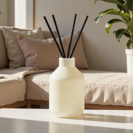 Aromatic diffusers with natural reeds in elegant ceramic vessels, minimalist setting