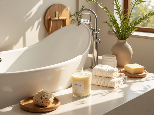 Bathroom spa-like setting with aromatic bath products