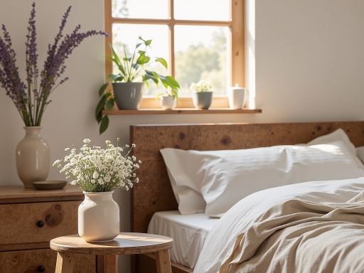 Bedroom scene with subtle fragrance elements for restful sleep